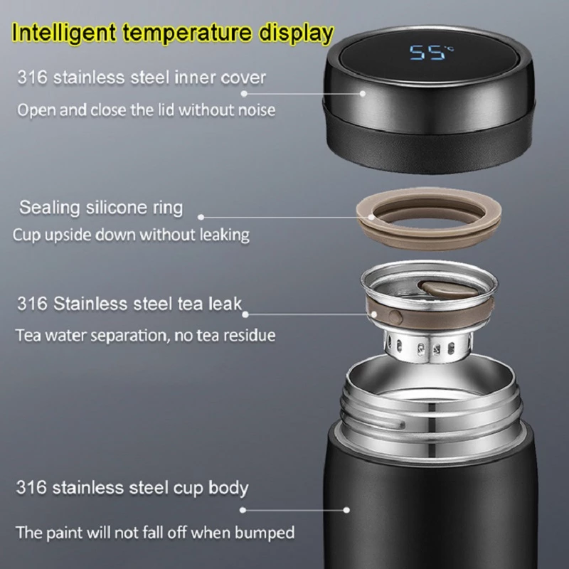 LED Touch Display Water Bottle | 500 ml Hot & Cold Vacuum Flask | Elegant design.