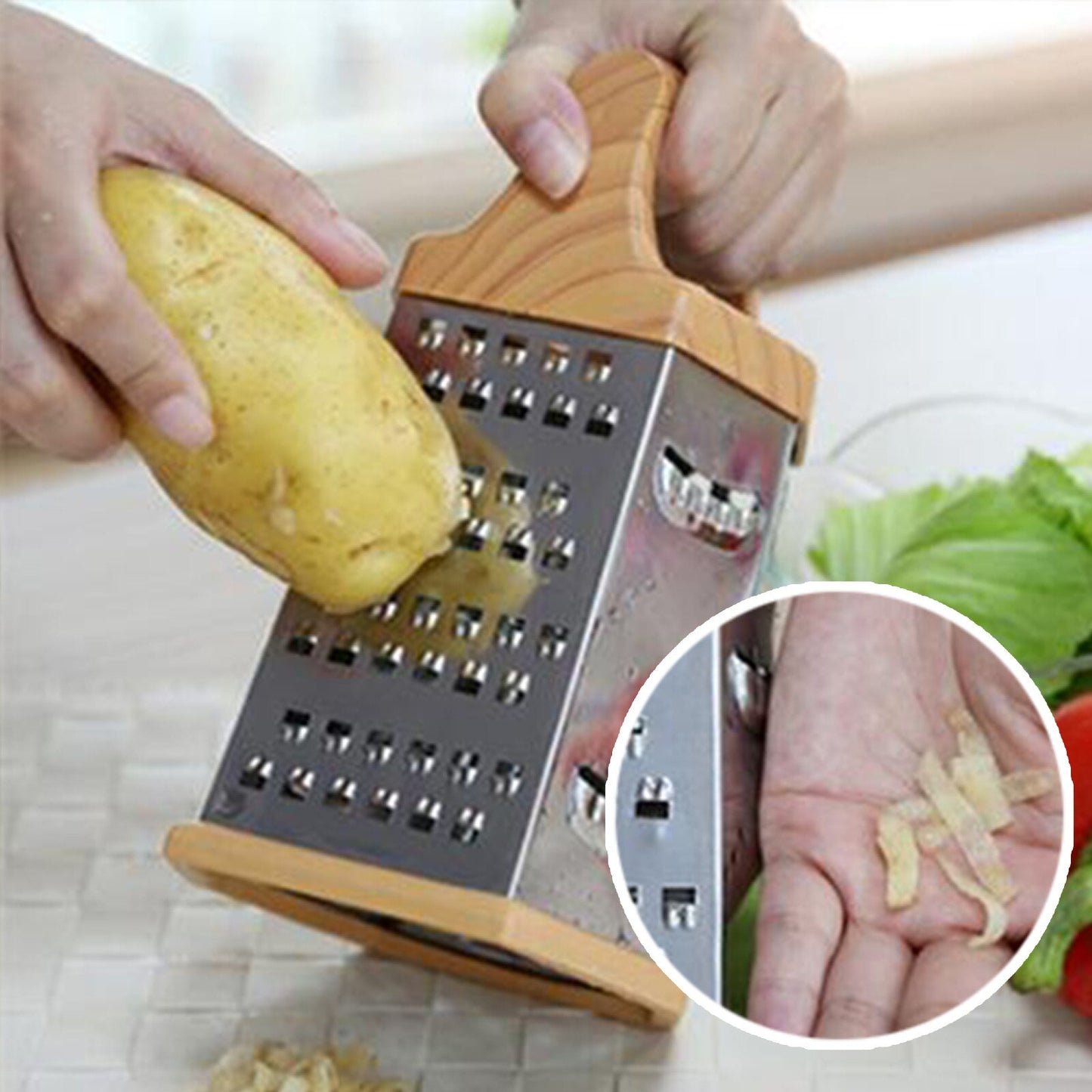 6 Sided Food Grater - Multifuntional 6 Blades Cutter -Stainless Steel