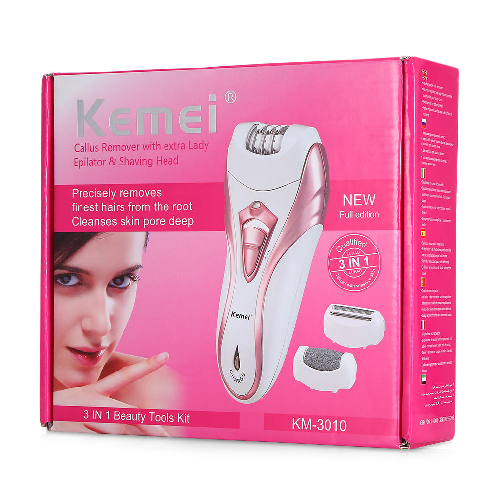 Kemei  3 in 1 Electric Rechargeable  Cordless Epilator Shaver Hair Remover and Callus Remover
