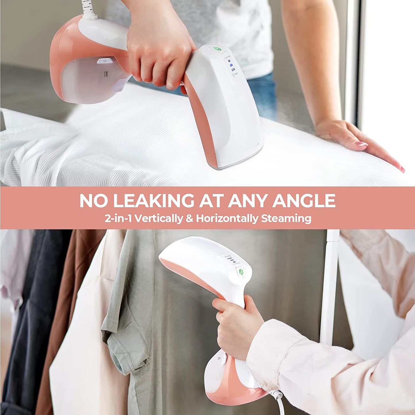 AMOI Portable Garment Steamer 1800W, Handheld Clothes Steamer with  Adjustable Steam, 25s Fast Heat-up, 250ml Removable Water Tank with Brush, For Fabric and Textile