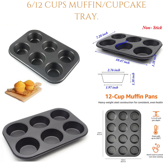 6/12 Cups Muffin/Cupcake Pan Tray | Bakeware Non-Stick Cupcake Baking Pan Heavy Duty Carbon Steel Pan Muffin